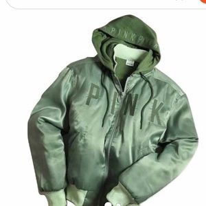 VS secret PINK Limited Bomber Jacket green.